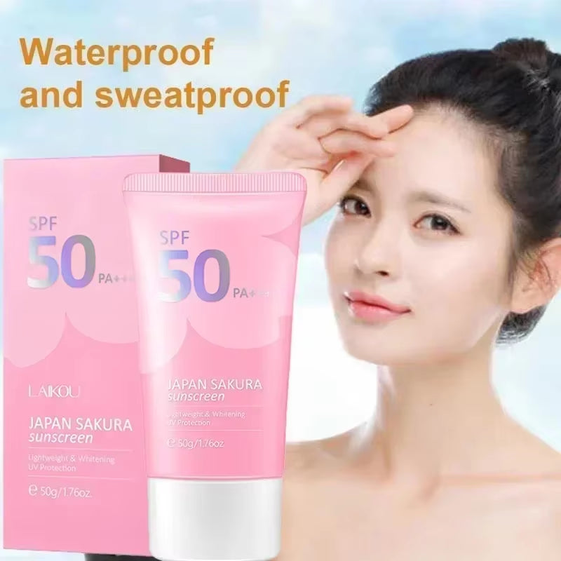 SPF 50 PA+++ Sakura Sunscreen for Face Body Neck Solar Blocker Long-Lasting Sun Block Facial Sunscreen Sun Cream