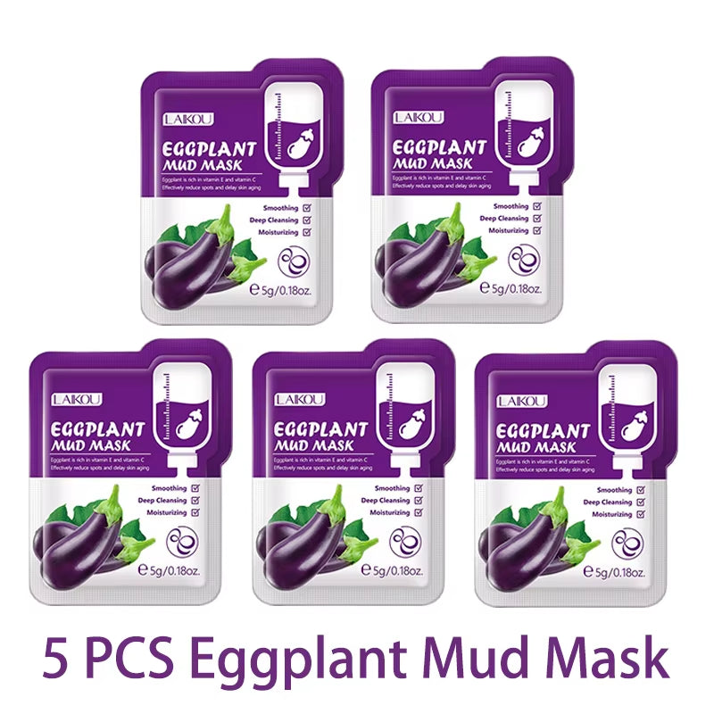 5Pcs Mud Mask Clay Mask Sakura Matcha Eggplant Tea Tree Mung Bean Oil-Control Deep Cleansing Repairing Facial Skin Care