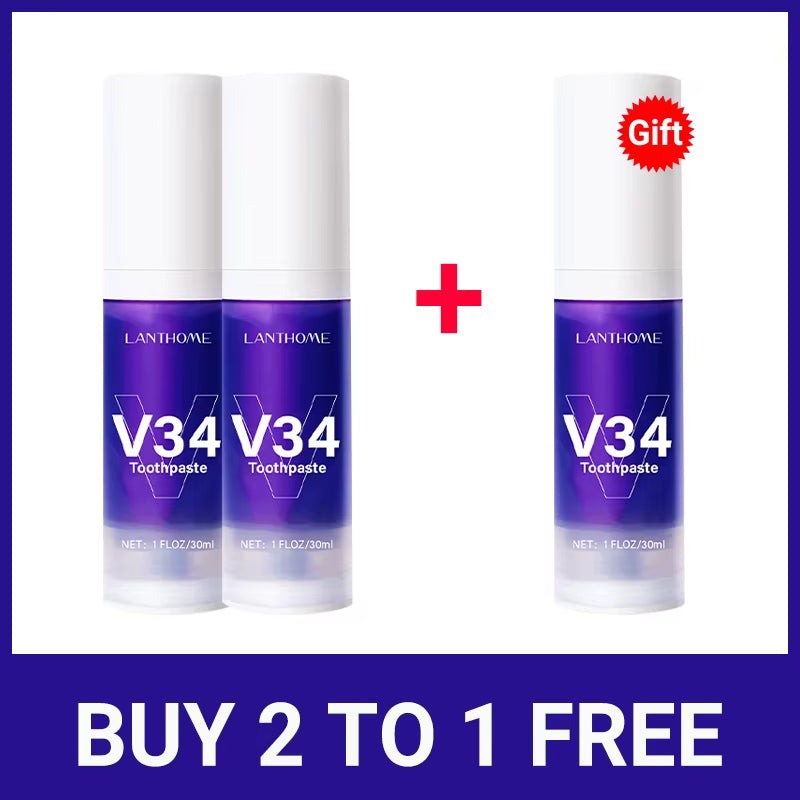 V34 Pro Smile Removal Plaque Stain Purple Corrector Teeth Whitening Toothpaste Enamel Care Easy Reduce Yellowing Oral Clean New