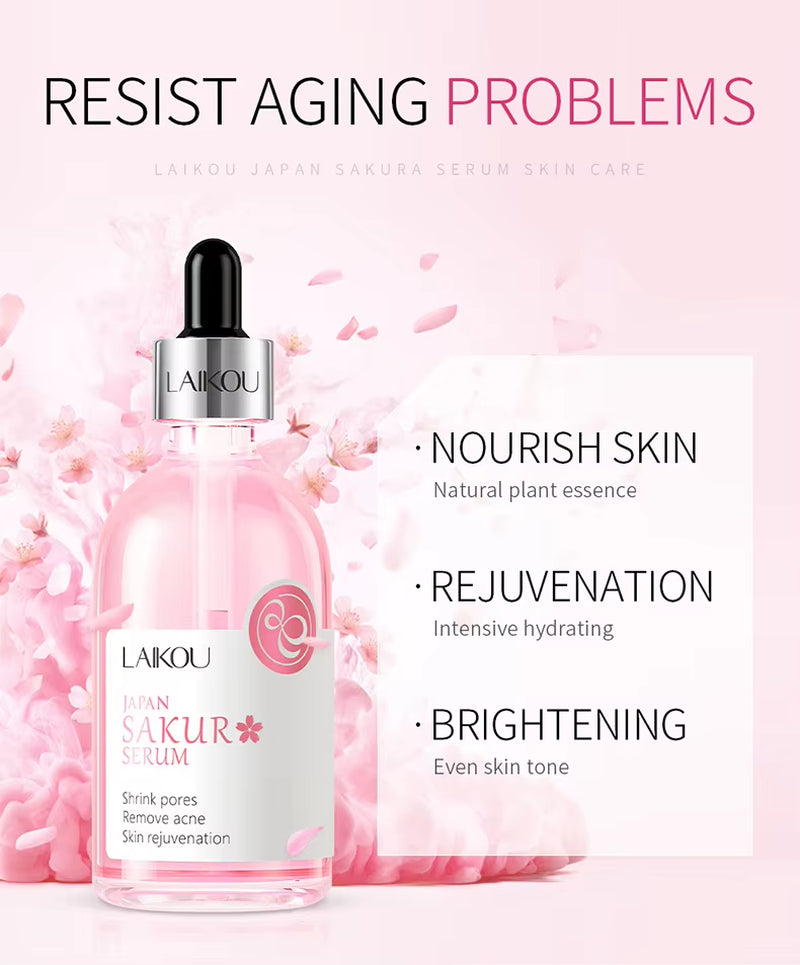 Sakura Face Serum Rose Essence Moisturizing Firming Brightening Fade Fine Lines Beauty Facial Skin Care Products 100Ml