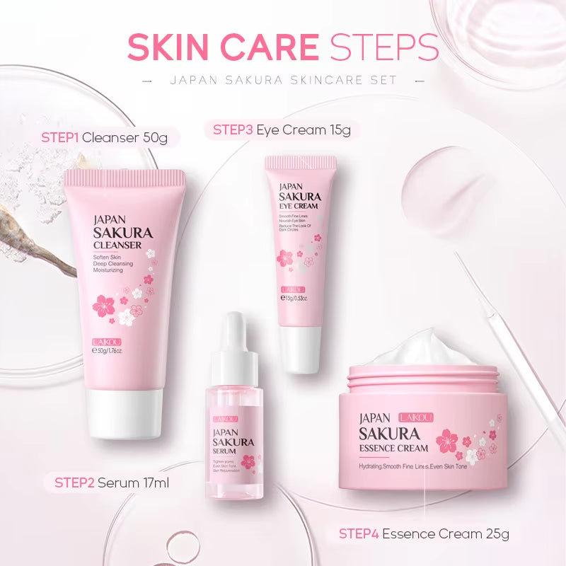 Sakura Skin Care Set Facial Cleanser Moisturizing Face Cream Sunscreen Hydrating Mask Toner Eye Cream Brightening Facial Serum