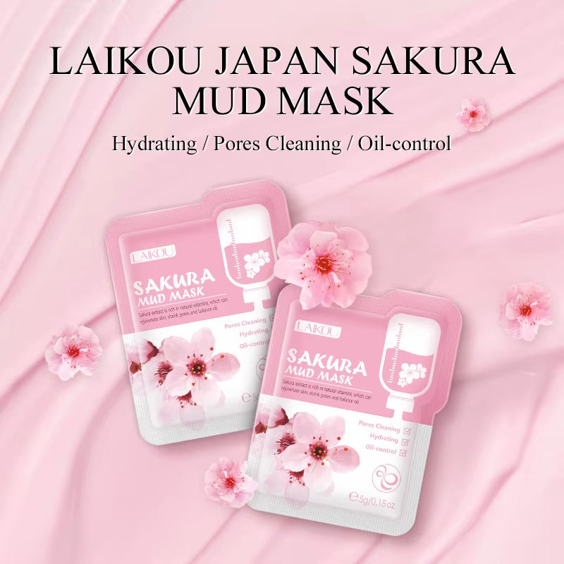 5Pcs Mud Mask Clay Mask Sakura Matcha Eggplant Tea Tree Mung Bean Oil-Control Deep Cleansing Repairing Facial Skin Care