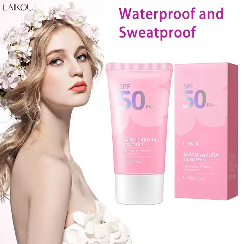 SPF 50 PA+++ Sakura Sunscreen for Face Body Neck Solar Blocker Long-Lasting Sun Block Facial Sunscreen Sun Cream