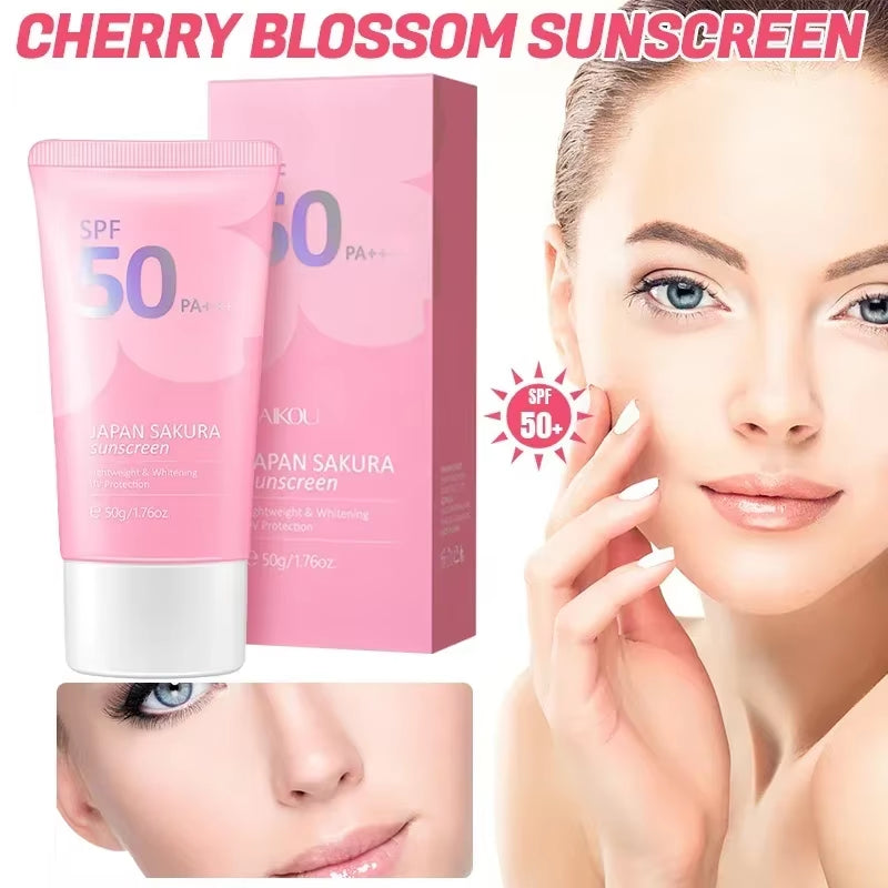 SPF 50 PA+++ Sakura Sunscreen for Face Body Neck Solar Blocker Long-Lasting Sun Block Facial Sunscreen Sun Cream