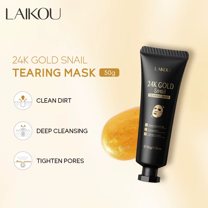 24K Gold Snail Collagen Peel off Mask Reduce Blackheads Deep Cleaning Oil-Control Shrink Pores Hydrating Smooth Face Skin Care