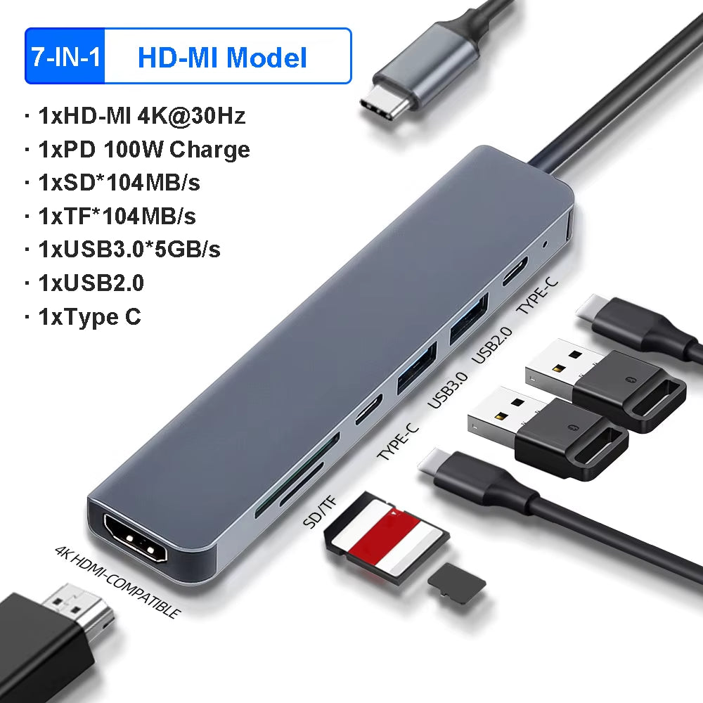 8-In-1 USB C Hubs Docking Stations 4K Hdmi-Compatible Adapter Type C Splitter USB C to HDMI for Macbook Computer Accessories