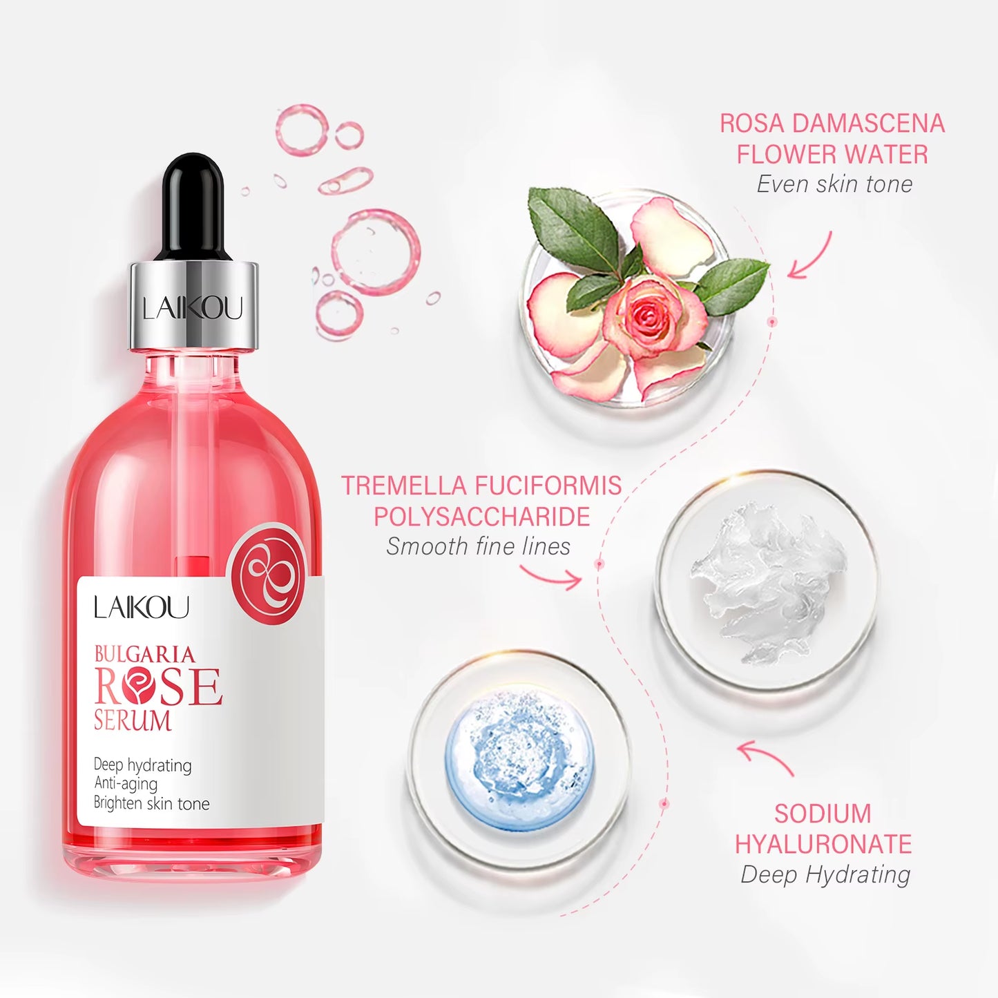 Sakura Face Serum Rose Essence Moisturizing Firming Brightening Fade Fine Lines Beauty Facial Skin Care Products 100Ml