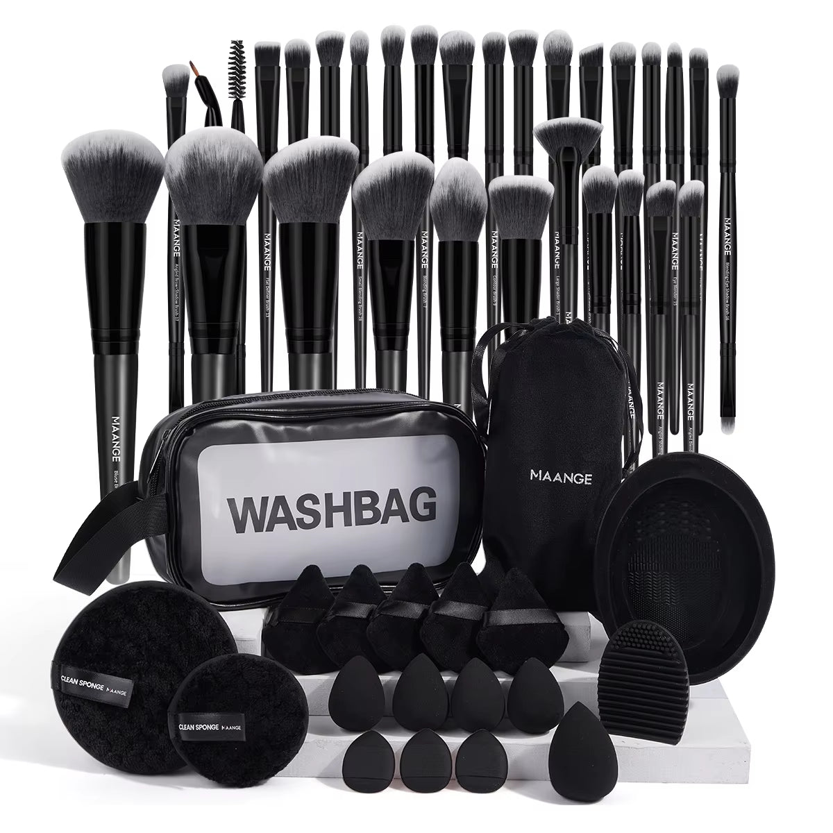 Professional Makeup Tools Kit 30PCS Foundation Makeup Brush Set 15PCS Makeup Sponge Removal Puff Cleaning Bowl for Travel