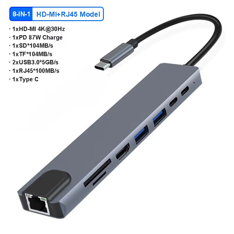 8-In-1 USB C Hubs Docking Stations 4K Hdmi-Compatible Adapter Type C Splitter USB C to HDMI for Macbook Computer Accessories