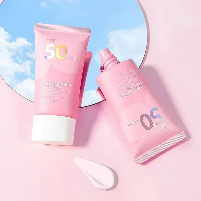 SPF 50 PA+++ Sakura Sunscreen for Face Body Neck Solar Blocker Long-Lasting Sun Block Facial Sunscreen Sun Cream