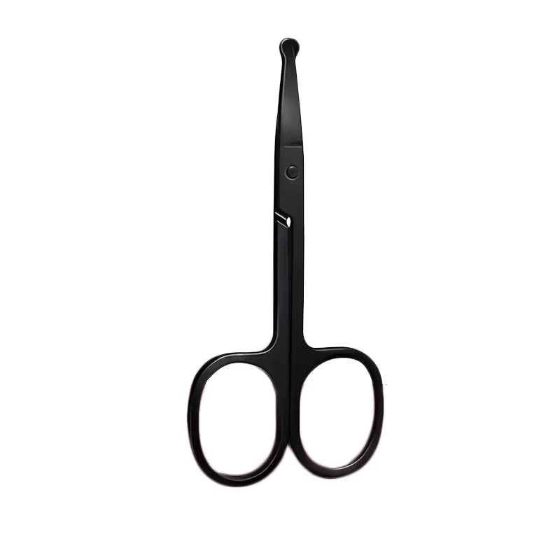 1PC Silver Mirror Light Black round Head Safety Nose Hair Scissors Neutral Stainless Steel Scissors