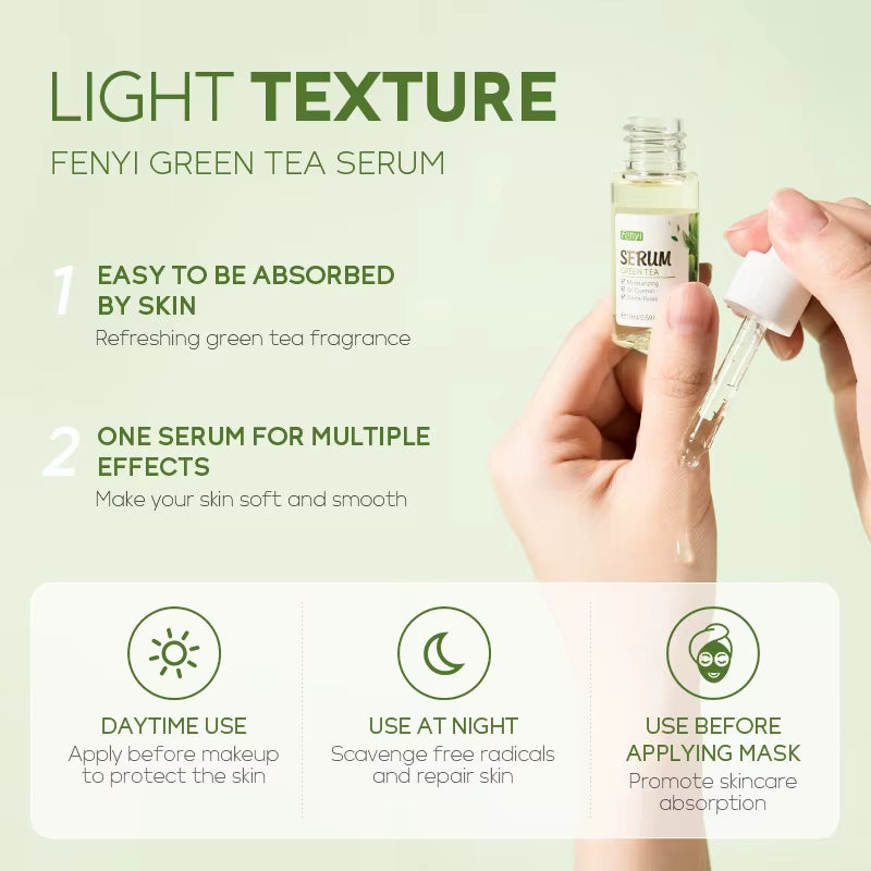 Green Tea Face Serum Oil-Control Anti-Aging Shrink Pores Acne Treatment Whitening Moisturizing Tea Tree Essence Skin Care