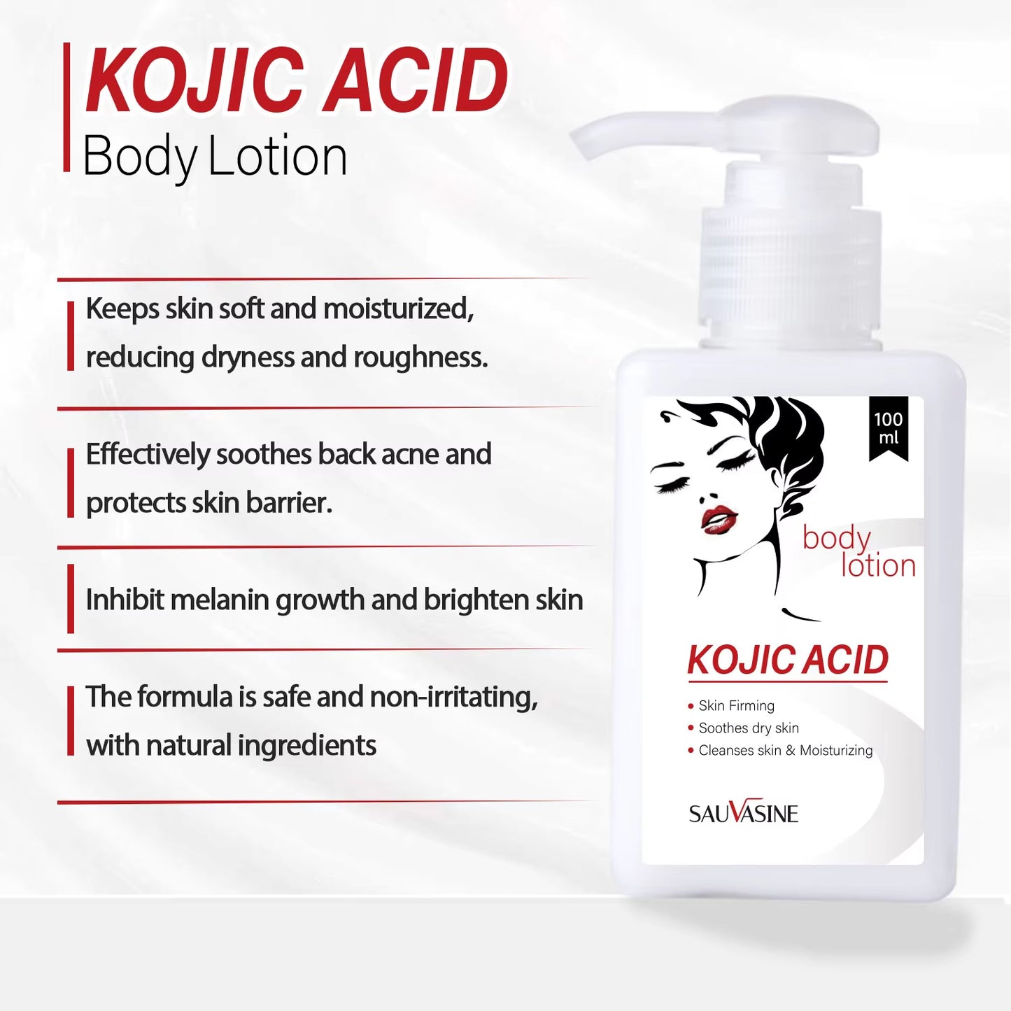 Kojic Acid Body Lotion Skin Brightening Even Skin Tone Bleaching Moisturizing Body Cream Nourishing Smoothing Skin Care