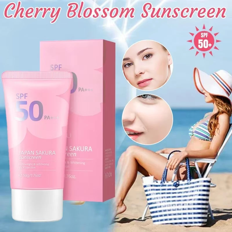 SPF 50 PA+++ Sakura Sunscreen for Face Body Neck Solar Blocker Long-Lasting Sun Block Facial Sunscreen Sun Cream