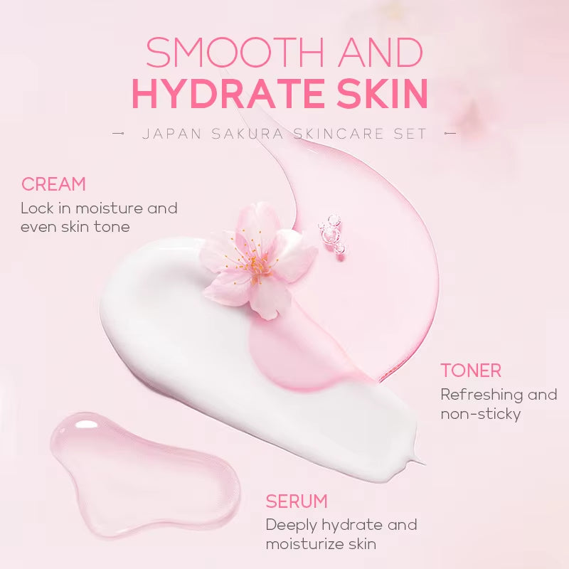 Sakura Skin Care Set Facial Cleanser Moisturizing Face Cream Sunscreen Hydrating Mask Toner Eye Cream Brightening Facial Serum