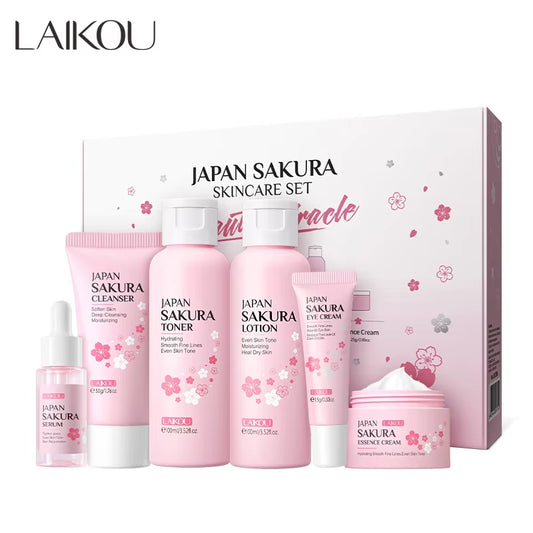 Sakura Skin Care Set Facial Cleanser Moisturizing Face Cream Sunscreen Hydrating Mask Toner Eye Cream Brightening Facial Serum