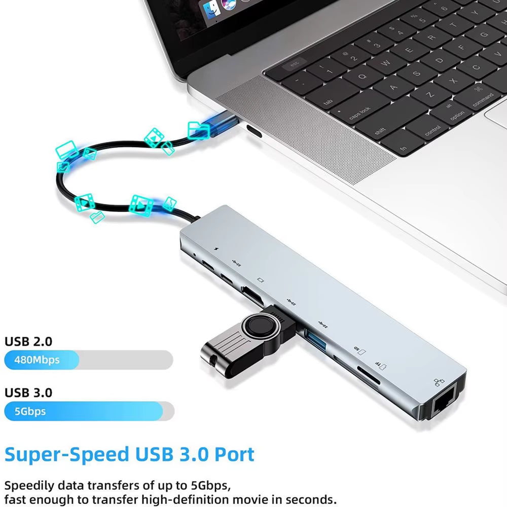 8-In-1 USB C Hubs Docking Stations 4K Hdmi-Compatible Adapter Type C Splitter USB C to HDMI for Macbook Computer Accessories