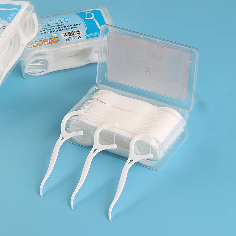 50/100 PCS Floss Family Pack Ultra-Fine Toothpick Disposable Flat Floss Portable Portable Flossing Double Head Use