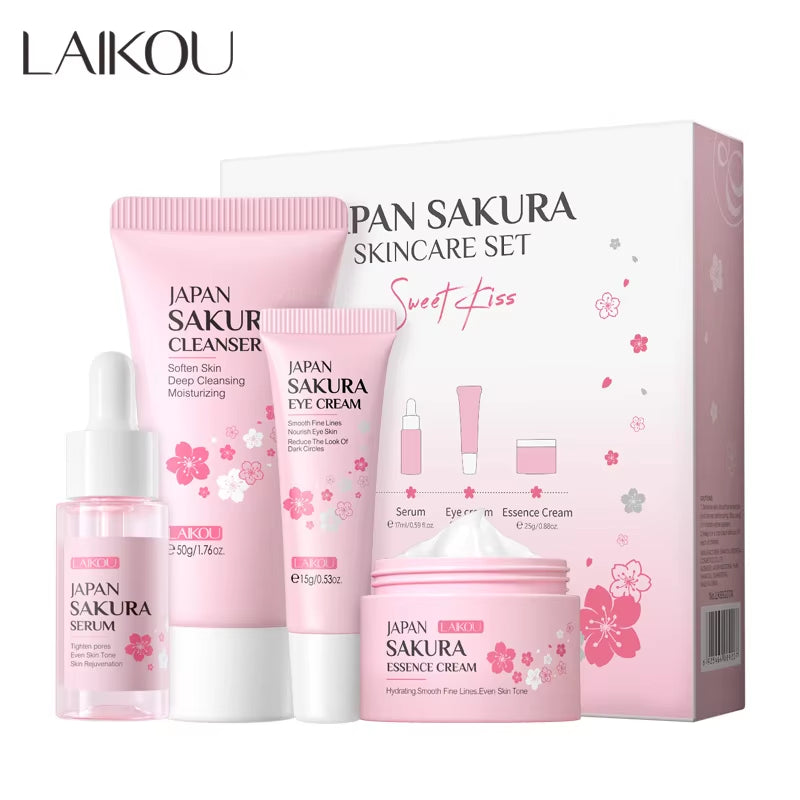 Sakura Skin Care Set Facial Cleanser Moisturizing Face Cream Sunscreen Hydrating Mask Toner Eye Cream Brightening Facial Serum