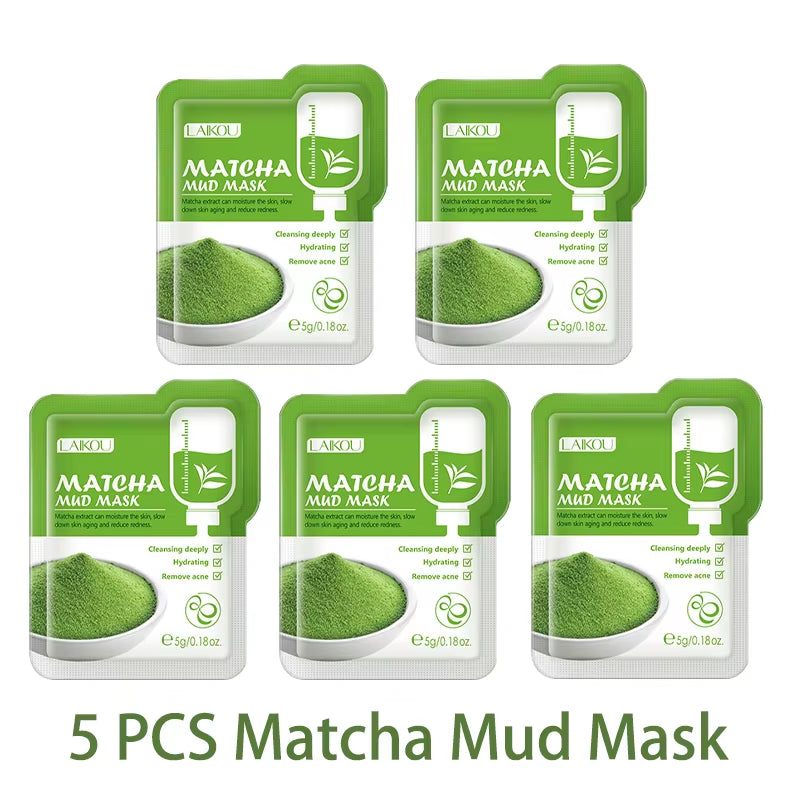 5Pcs Mud Mask Clay Mask Sakura Matcha Eggplant Tea Tree Mung Bean Oil-Control Deep Cleansing Repairing Facial Skin Care