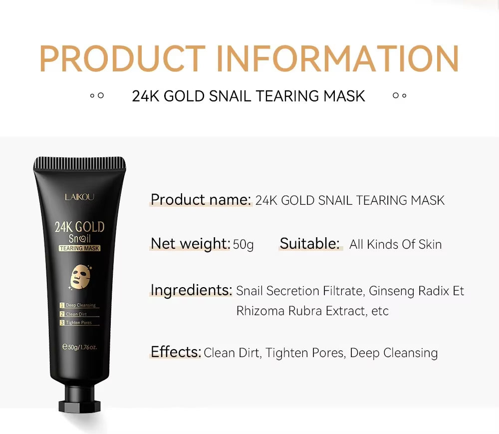 24K Gold SNAIL TEARING Mask Deep Cleansing Remove Blackhead Face Care 50G