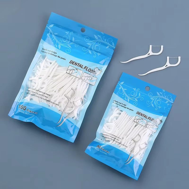 50/100 PCS Floss Family Pack Ultra-Fine Toothpick Disposable Flat Floss Portable Portable Flossing Double Head Use