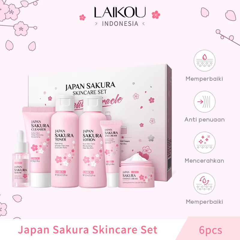 Sakura Skin Care Set Facial Cleanser Moisturizing Face Cream Sunscreen Hydrating Mask Toner Eye Cream Brightening Facial Serum