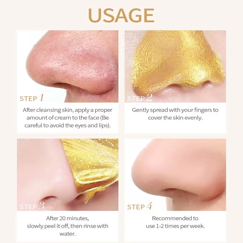 24K Gold Snail Collagen Peel off Mask Reduce Blackheads Deep Cleaning Oil-Control Shrink Pores Hydrating Smooth Face Skin Care