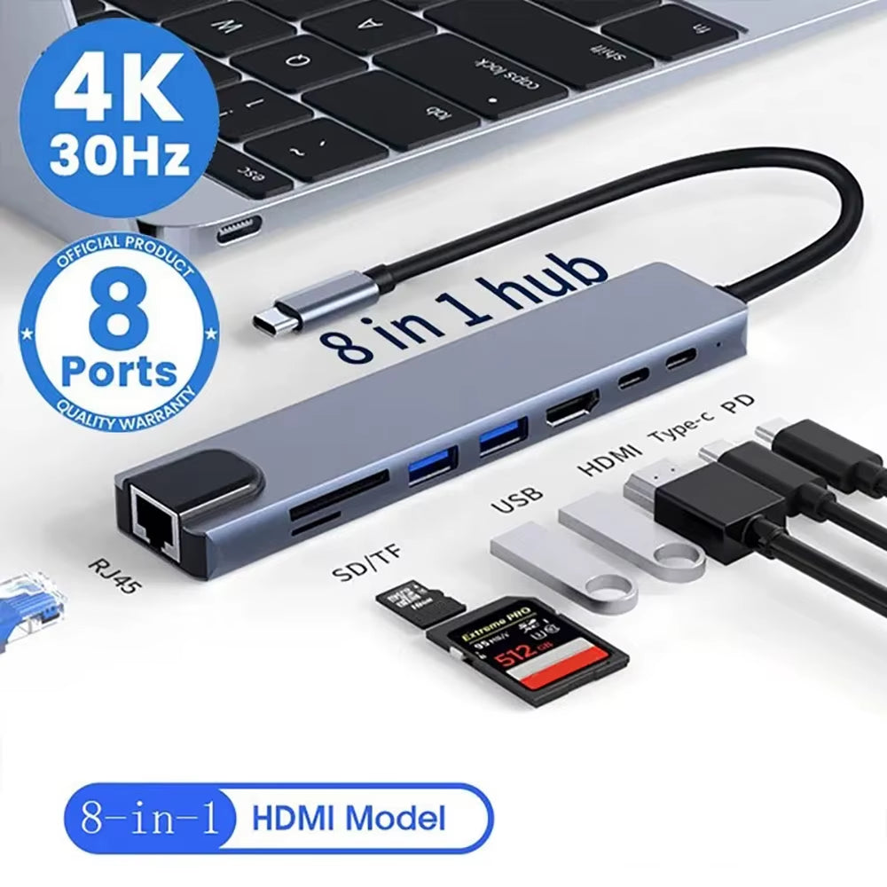 8-In-1 USB C Hubs Docking Stations 4K Hdmi-Compatible Adapter Type C Splitter USB C to HDMI for Macbook Computer Accessories