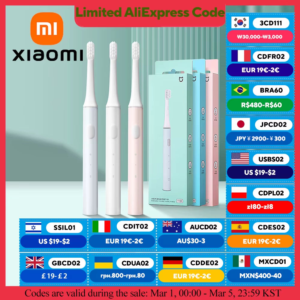 MIJIA T100 Sonic Electric Toothbrush Cordless USB Rechargeable Toothbrushes Waterproof Ultrasonic Automatic Tooth Brush