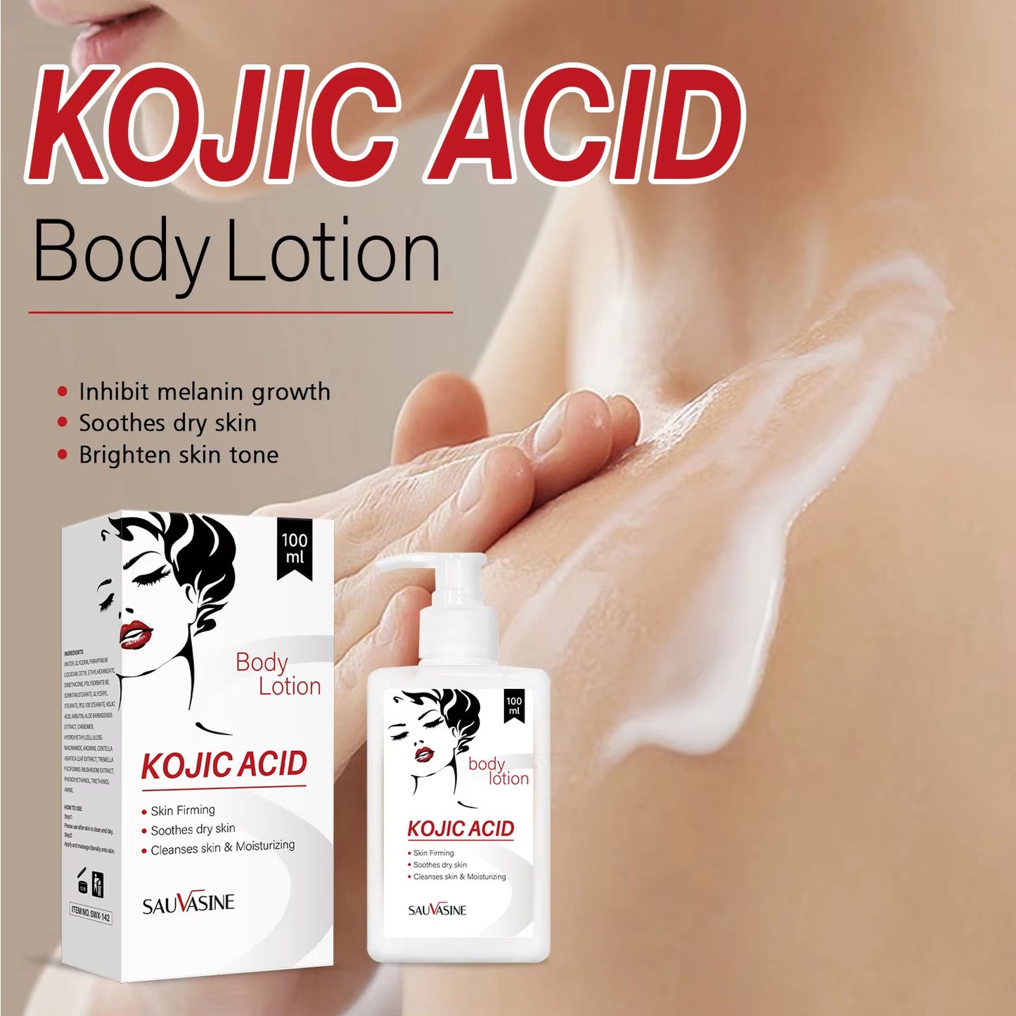 Kojic Acid Body Lotion Skin Brightening Even Skin Tone Bleaching Moisturizing Body Cream Nourishing Smoothing Skin Care